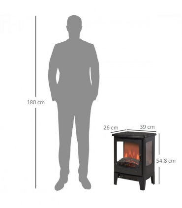 1800W Tempered Glass Electric Fireplace Heater Black