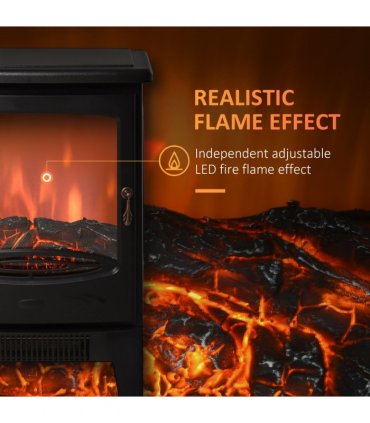 1800W Tempered Glass Electric Fireplace Heater Black