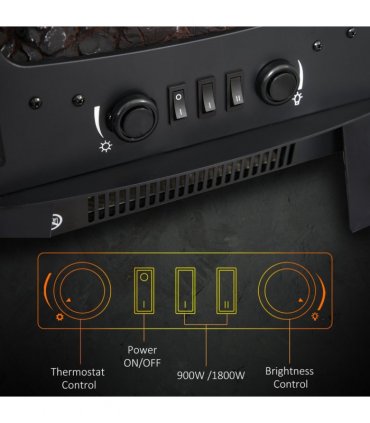 1800W Tempered Glass Electric Fireplace Heater Black