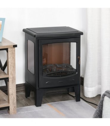 1800W Tempered Glass Electric Fireplace Heater Black