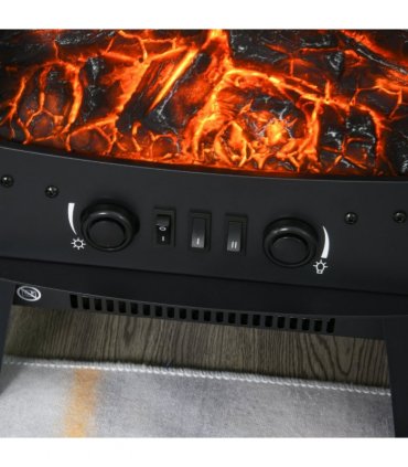 1800W Tempered Glass Electric Fireplace Heater Black