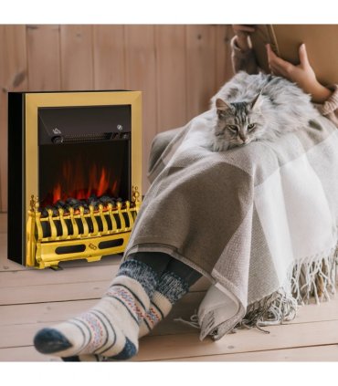 LED Flame Electric Fire Place 2000W Coal Burning Effect Heat-Golden
