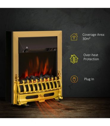 LED Flame Electric Fire Place 2000W Coal Burning Effect Heat-Golden