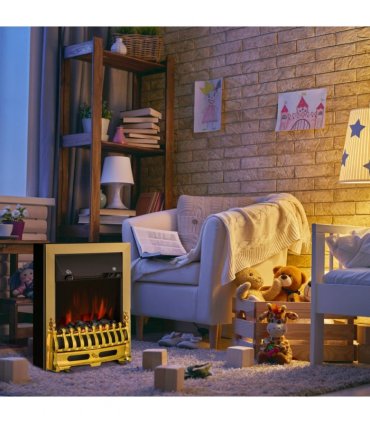 LED Flame Electric Fire Place 2000W Coal Burning Effect Heat-Golden