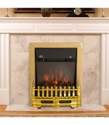 LED Flame Electric Fire Place 2000W Coal Burning Effect Heat-Golden