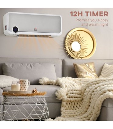 Wall Mounted Downflow Ceramic Heater with 12h  Timer, Remote