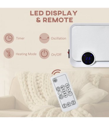 Wall Mounted Downflow Ceramic Heater with 12h  Timer, Remote