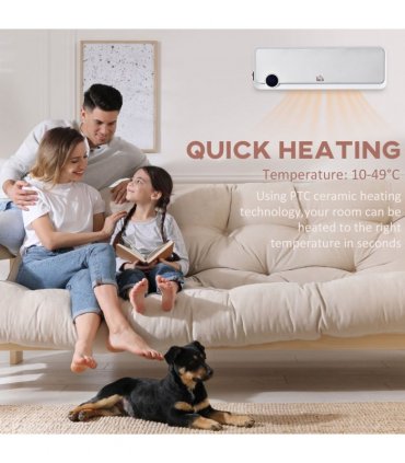 Wall Mounted Downflow Ceramic Heater with 12h  Timer, Remote