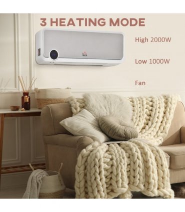 Wall Mounted Downflow Ceramic Heater with 12h  Timer, Remote
