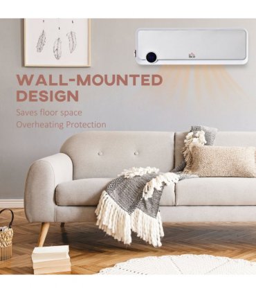 Wall Mounted Downflow Ceramic Heater with 12h  Timer, Remote