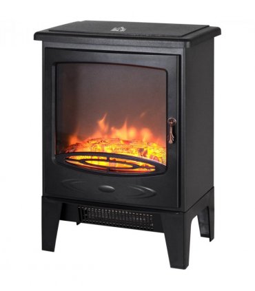 Electric Heater Freestanding Fireplace Artificial Flame Tempered Glass Casing
