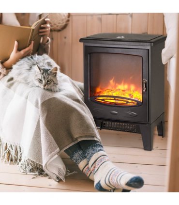 Electric Heater Freestanding Fireplace Artificial Flame Tempered Glass Casing