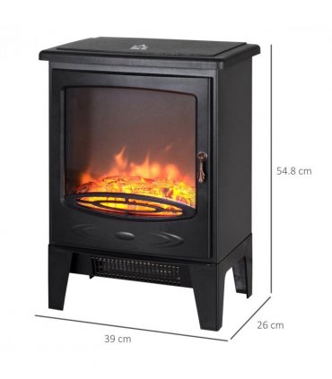 Electric Heater Freestanding Fireplace Artificial Flame Tempered Glass Casing
