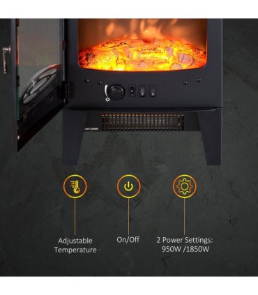 Electric Heater Freestanding Fireplace Artificial Flame Tempered Glass Casing