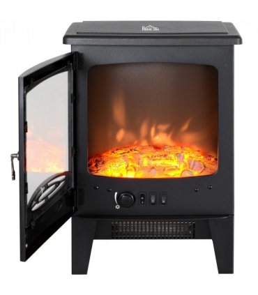 Electric Heater Freestanding Fireplace Artificial Flame Tempered Glass Casing