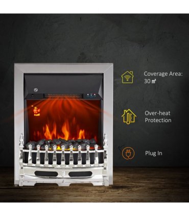 LED Flame Electric Fire Place-Silver | aosom.co.uk