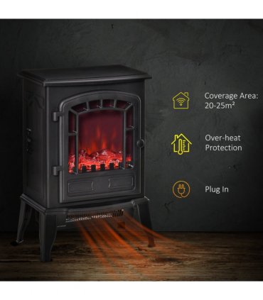 Free standing Electric Fireplace Stove Flame Effect Overheat Safety Protectio