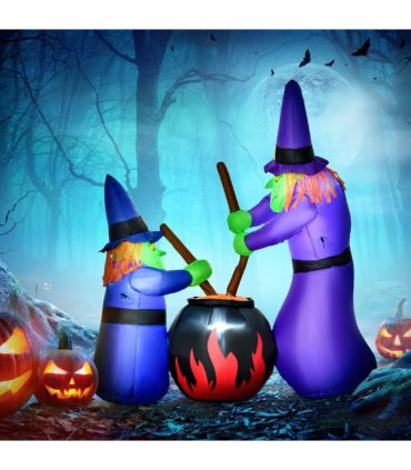 1.8m Inflatable Halloween Lawn Deco with LED Witches Around A Black Cauldron