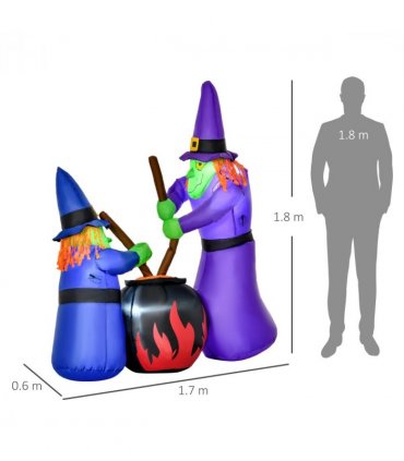 1.8m Inflatable Halloween Lawn Deco with LED Witches Around A Black Cauldron