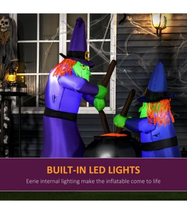 1.8m Inflatable Halloween Lawn Deco with LED Witches Around A Black Cauldron