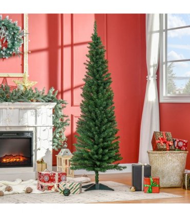 1.8m 6ft Artificial Pine Pencil Slim Tall Christmas Tree with 390 Branch Tips