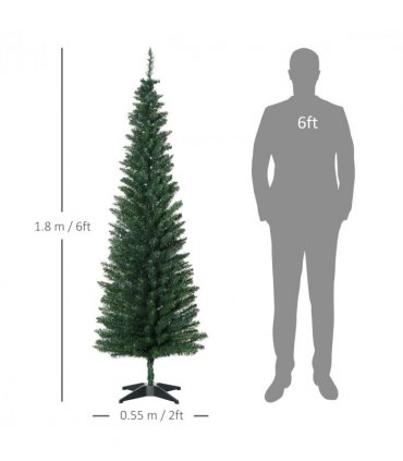 1.8m 6ft Artificial Pine Pencil Slim Tall Christmas Tree with 390 Branch Tips