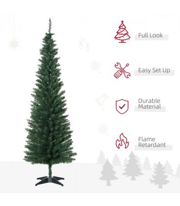 1.8m 6ft Artificial Pine Pencil Slim Tall Christmas Tree with 390 Branch Tips