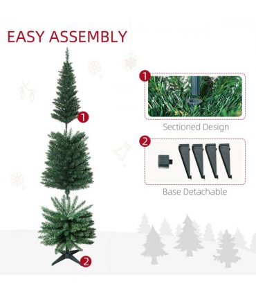 1.8m 6ft Artificial Pine Pencil Slim Tall Christmas Tree with 390 Branch Tips