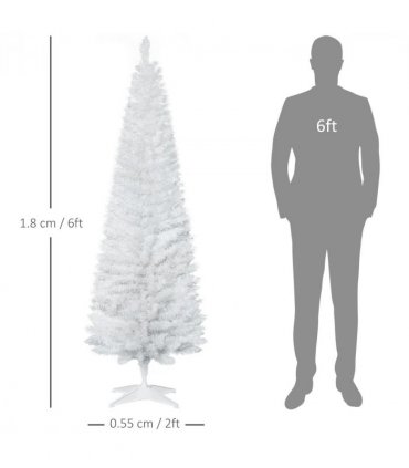 1.8m 6ft Artificial Pine Pencil Slim Christmas Tree with 390 Branch Tips White