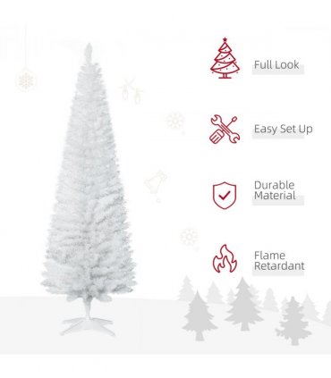 1.8m 6ft Artificial Pine Pencil Slim Christmas Tree with 390 Branch Tips White