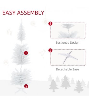 1.8m 6ft Artificial Pine Pencil Slim Christmas Tree with 390 Branch Tips White