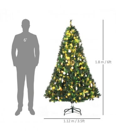 1.8m 6ft Pre-Lit Artificial Christmas Tree 200 LED  Tree Decorative Balls Stand