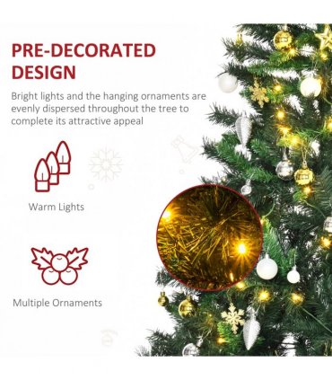 1.8m 6ft Pre-Lit Artificial Christmas Tree 200 LED  Tree Decorative Balls Stand