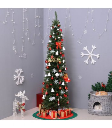 2.1m 7ft Artificial Pine Pencil Slim Christmas Tree 499 Branch Tips with Stand