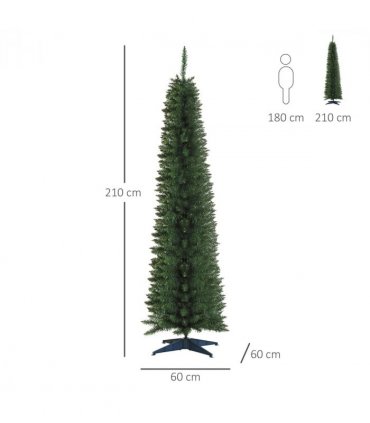 2.1m 7ft Artificial Pine Pencil Slim Christmas Tree 499 Branch Tips with Stand