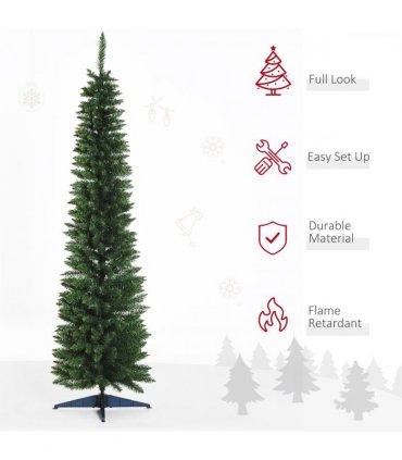 2.1m 7ft Artificial Pine Pencil Slim Christmas Tree 499 Branch Tips with Stand