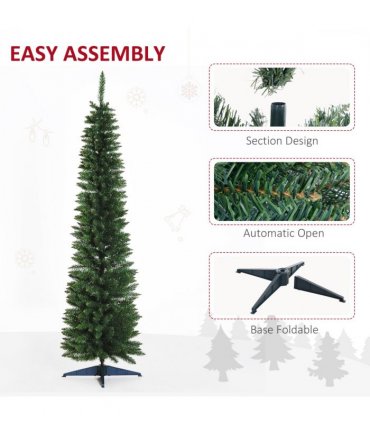 2.1m 7ft Artificial Pine Pencil Slim Christmas Tree 499 Branch Tips with Stand