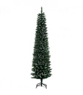 6.5FT Artificial Snow Dipped Christmas Tree Pencil Foldable Black Stand Green