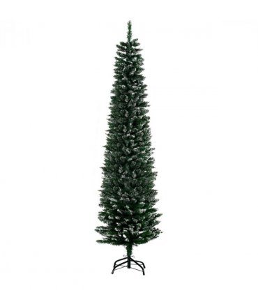 6.5FT Artificial Snow Dipped Christmas Tree Pencil Foldable Black Stand Green