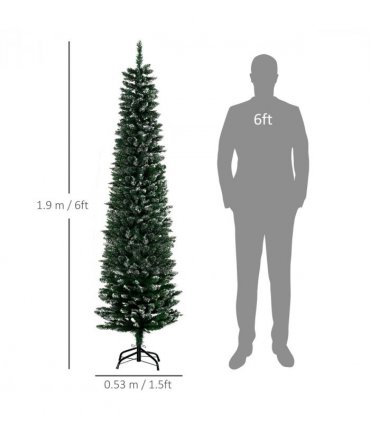 6.5FT Artificial Snow Dipped Christmas Tree Pencil Foldable Black Stand Green
