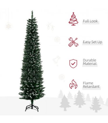 6.5FT Artificial Snow Dipped Christmas Tree Pencil Foldable Black Stand Green