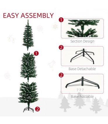 6.5FT Artificial Snow Dipped Christmas Tree Pencil Foldable Black Stand Green