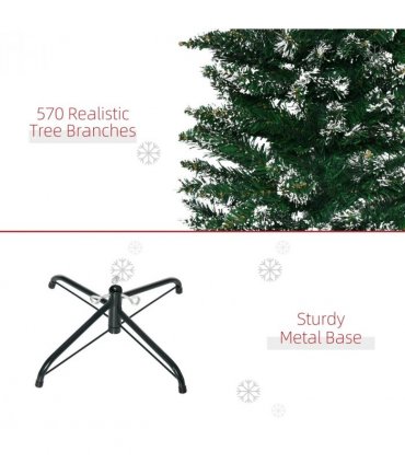 6.5FT Artificial Snow Dipped Christmas Tree Pencil Foldable Black Stand Green