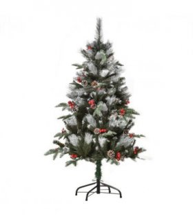 4FT Artificial SnowDipped Christmas Tree Foldable Berries White Pinecones Green