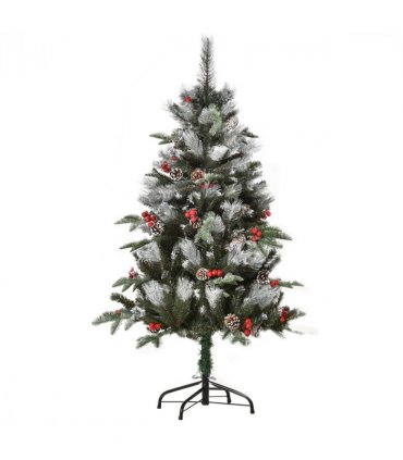 4FT Artificial SnowDipped Christmas Tree Foldable Berries White Pinecones Green