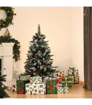 4FT Artificial SnowDipped Christmas Tree Foldable Berries White Pinecones Green