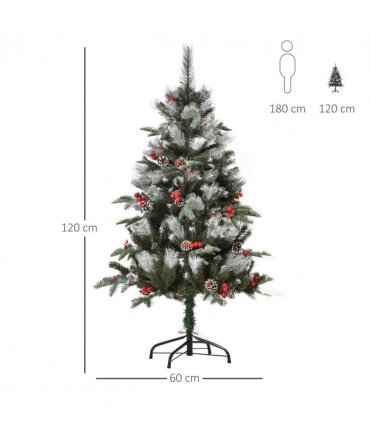 4FT Artificial SnowDipped Christmas Tree Foldable Berries White Pinecones Green