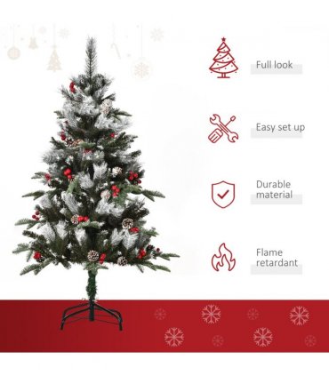 4FT Artificial SnowDipped Christmas Tree Foldable Berries White Pinecones Green