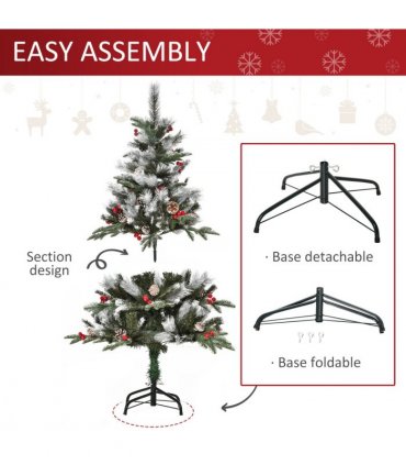 4FT Artificial SnowDipped Christmas Tree Foldable Berries White Pinecones Green