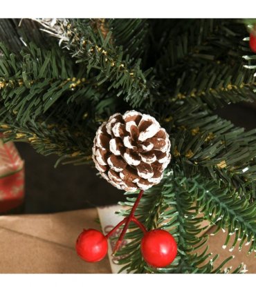 4FT Artificial SnowDipped Christmas Tree Foldable Berries White Pinecones Green